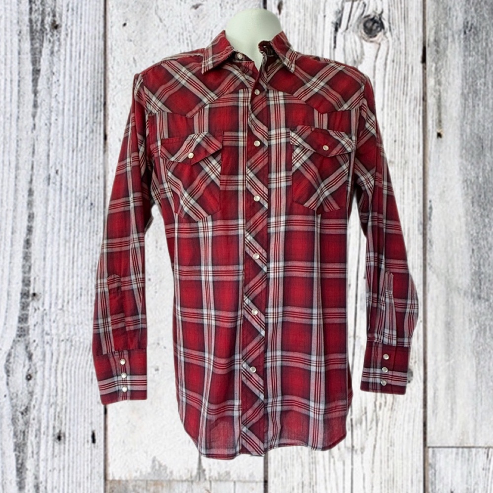 Wrangler Western Pearl Snap Shirt Red Plaid WM213RD Long Sleeve. Men’s - Medium